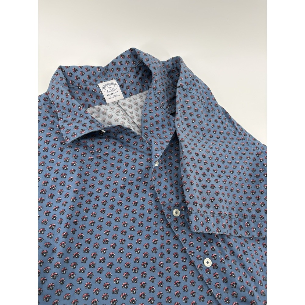 Brooks Brothers Regent Fit Mens XL Polo Blue Red Floral Print Short Sleeve